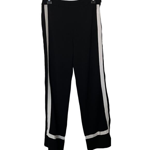 WHY (DRESS) HI-RISE WIDE LEG SIDE ZIP DRESS PANTS, WOMANS, M-BLACK-WHITE STRIPES - Picture 1 of 12